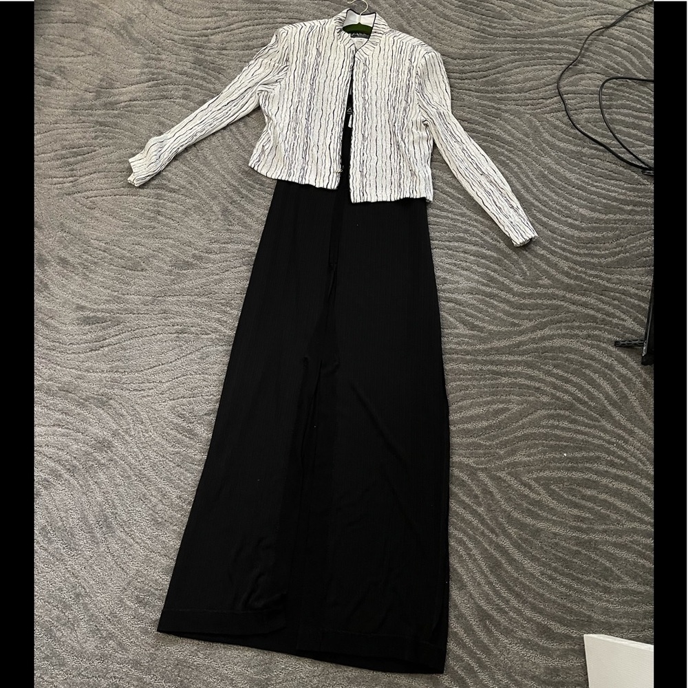 Alex Evening Dress- black tank with zip up mesh glitter jacket